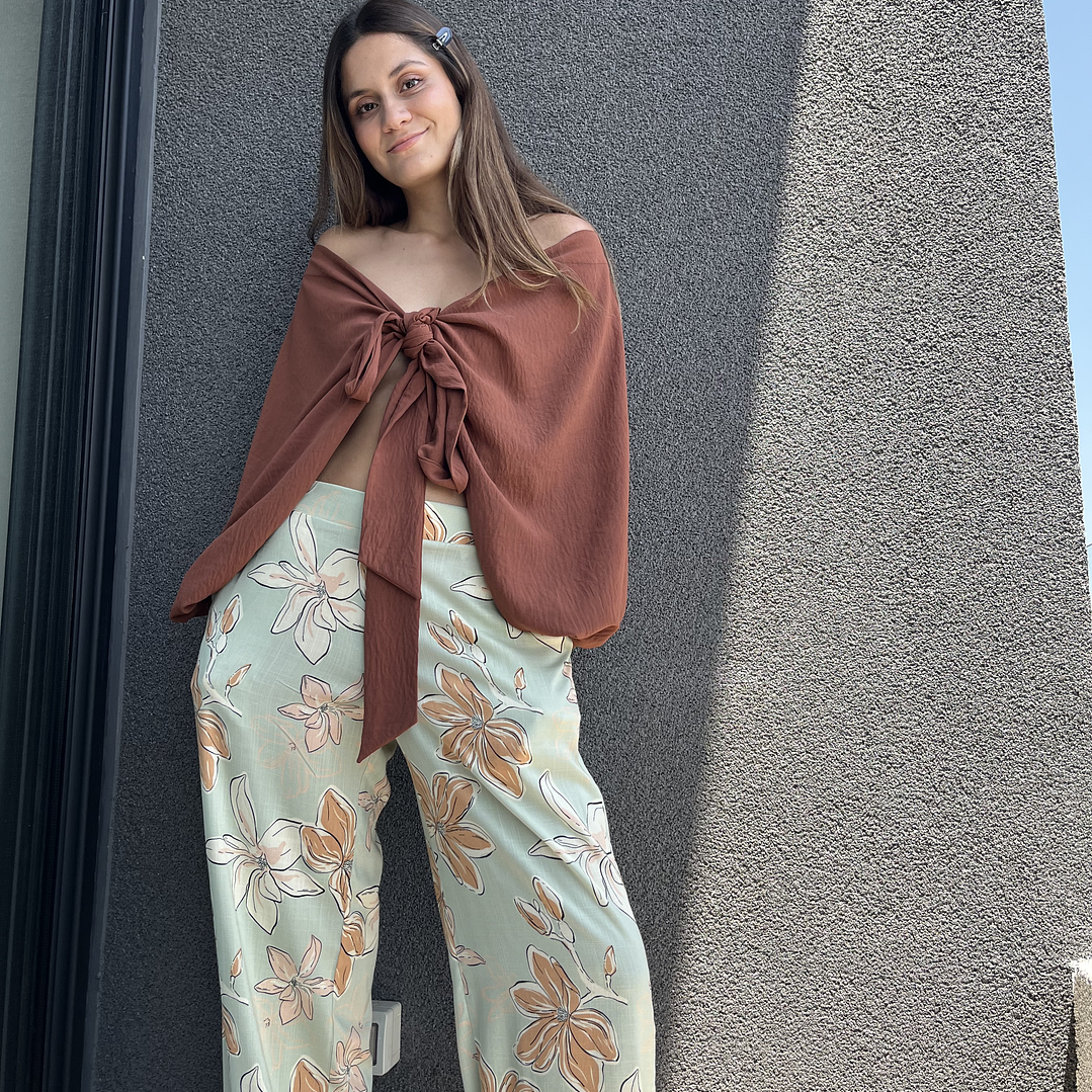 PA4070 PANTALÓN PRETINA MIXTA ESTAMPADO  VERDE MENTA CAMEL 1