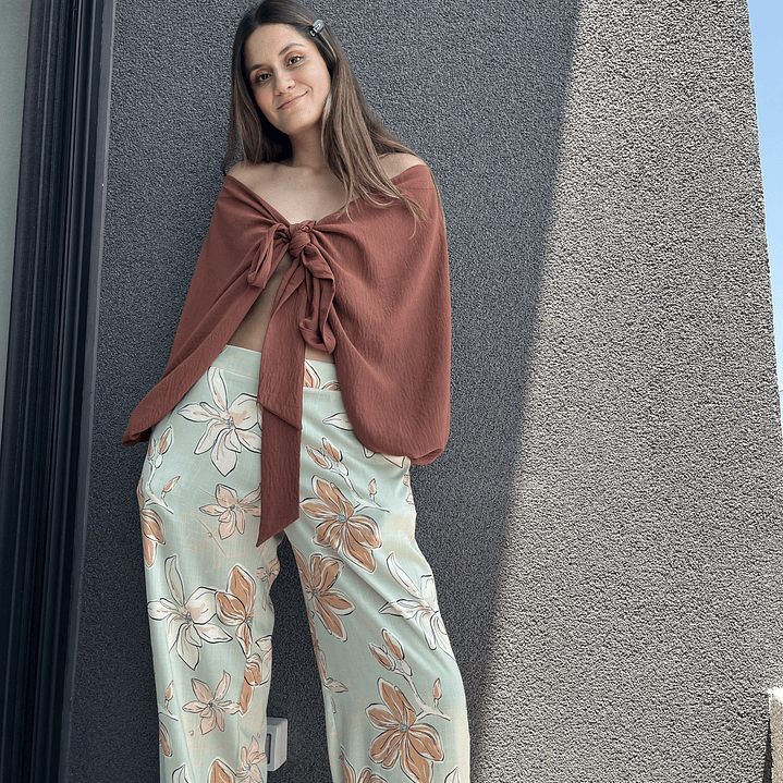 PA4070 PANTALÓN PRETINA MIXTA ESTAMPADO  VERDE MENTA CAMEL 1