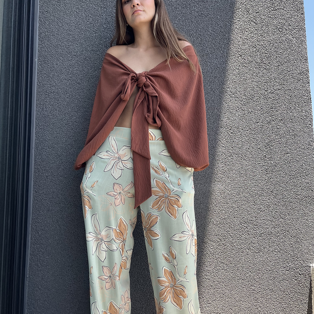 PA4070 PANTALÓN PRETINA MIXTA ESTAMPADO  VERDE MENTA CAMEL 2