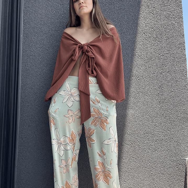 PA4070 PANTALÓN PRETINA MIXTA ESTAMPADO  VERDE MENTA CAMEL 2