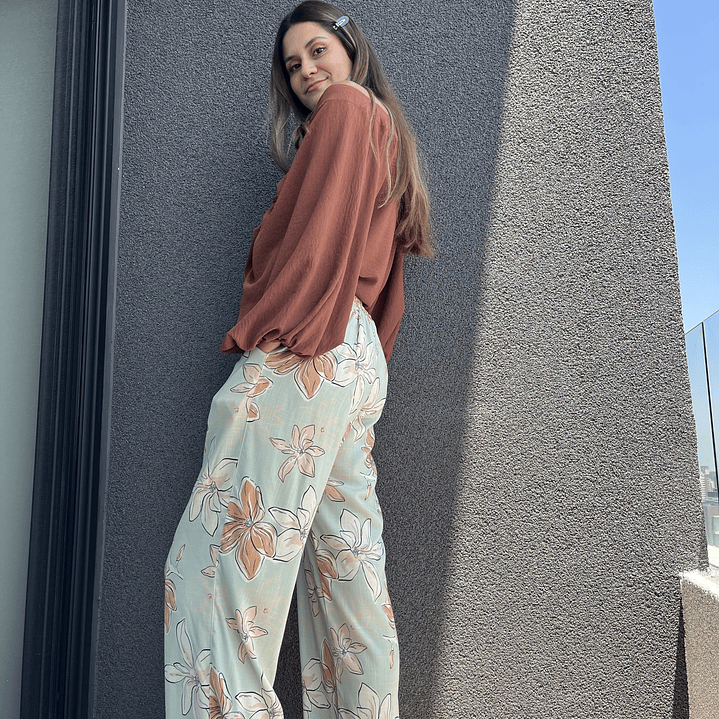 PA4070 PANTALÓN PRETINA MIXTA ESTAMPADO  VERDE MENTA CAMEL 4