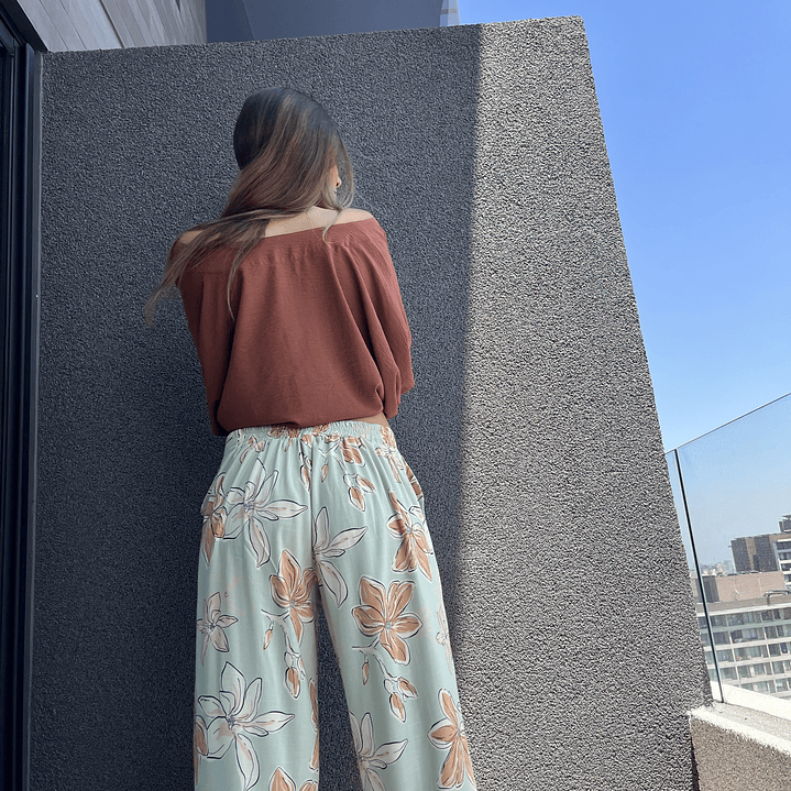 PA4070 PANTALÓN PRETINA MIXTA ESTAMPADO  VERDE MENTA CAMEL 3