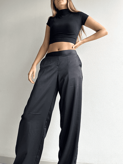 PA4070-2 PANTALÓN PRETINA MIXTA SATÍN NEGRO