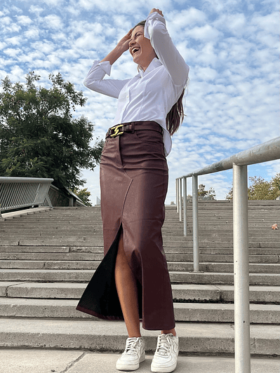 FA5012 MAXI FALDA   EFECTO CUERO MOKA