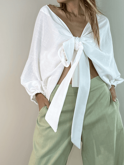 Pantalon pretina mixta con lino liso 