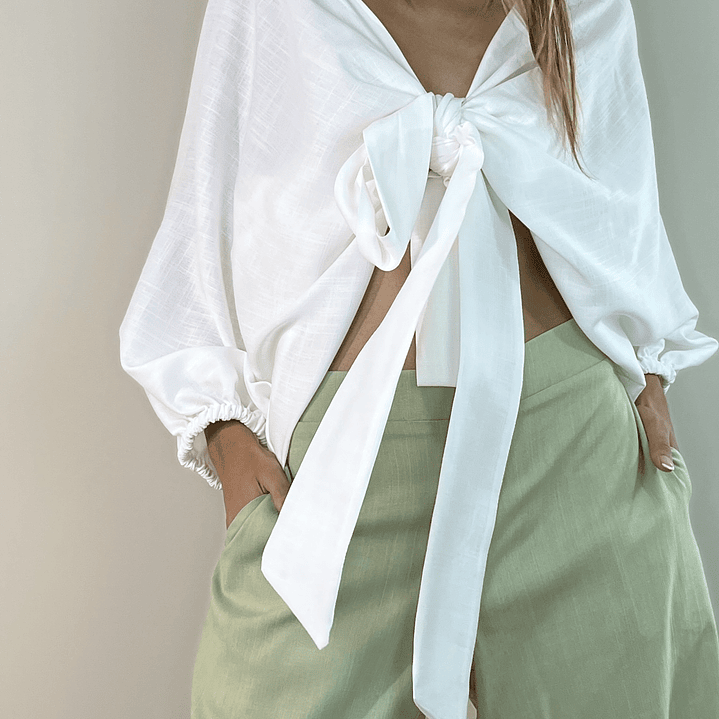 Pantalon pretina mixta con lino liso  1