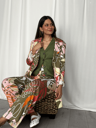 GL1415 Vest con lino color verde musgo