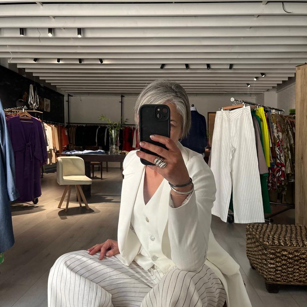 BZ1336A Blazer cruzado 100% Lino blanco rayas   3