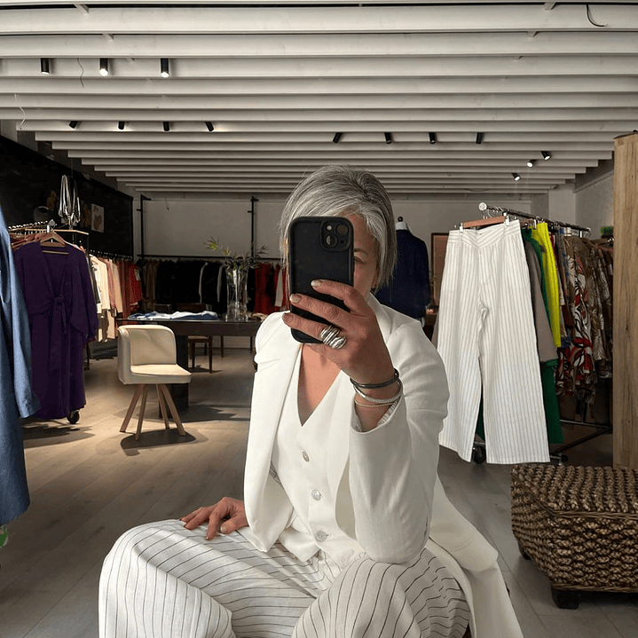 BZ1336A Blazer cruzado 100% Lino blanco rayas   3