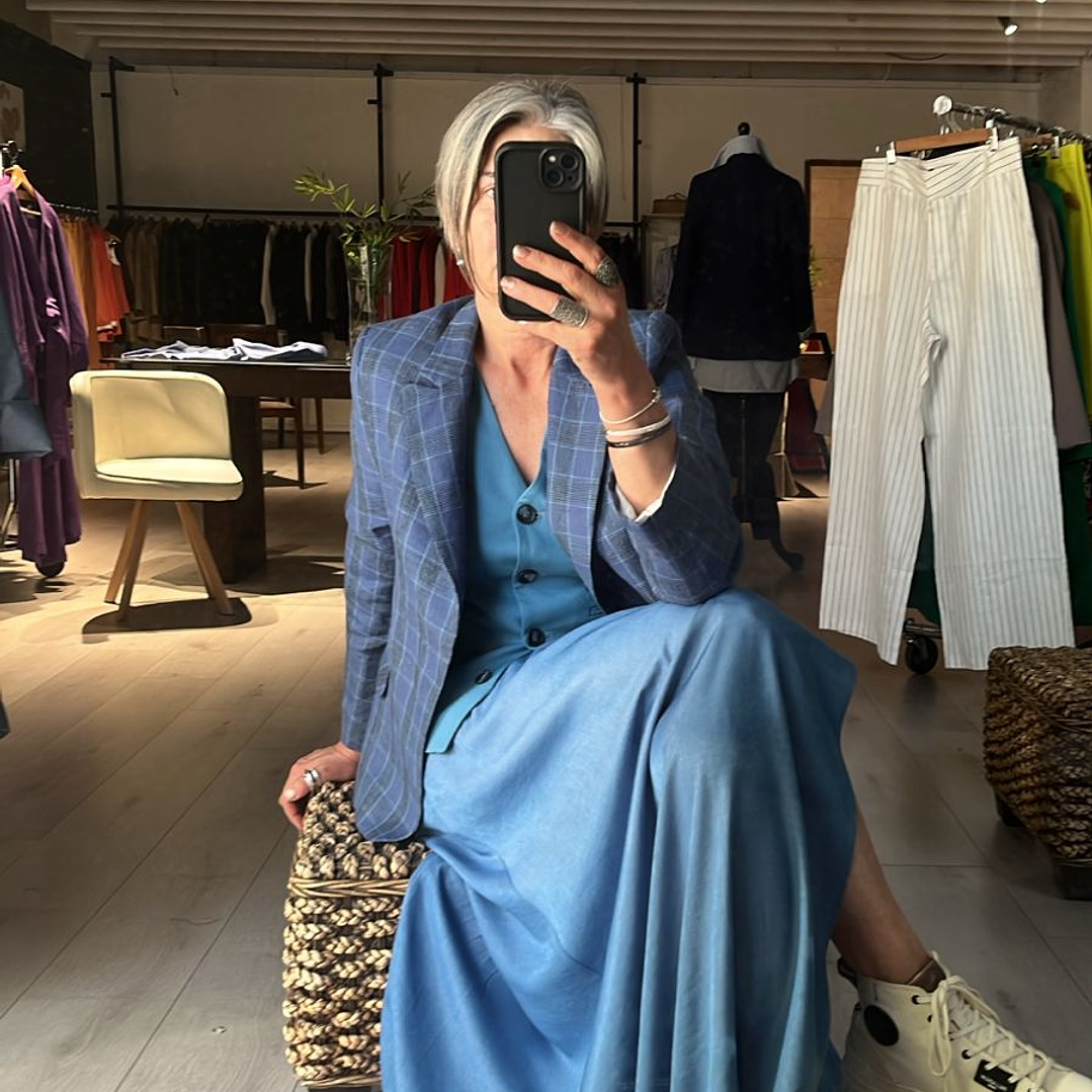 BZ1336A Blazer cruzado 100% Lino galés  azul   1