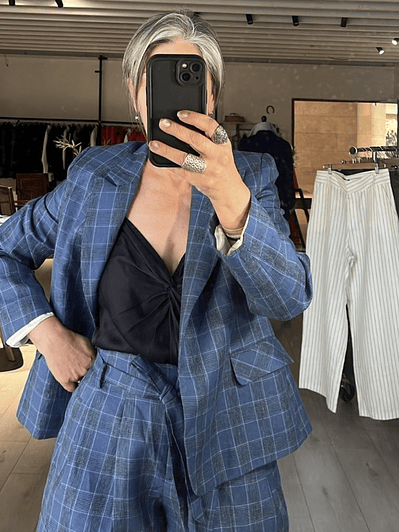 BZ1336A Blazer cruzado 100% Lino escocés denim  