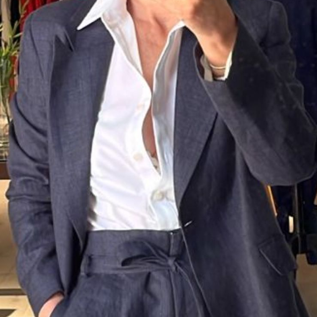 BZ1336A Blazer cruzado 100% Lino galés  azul marino 1