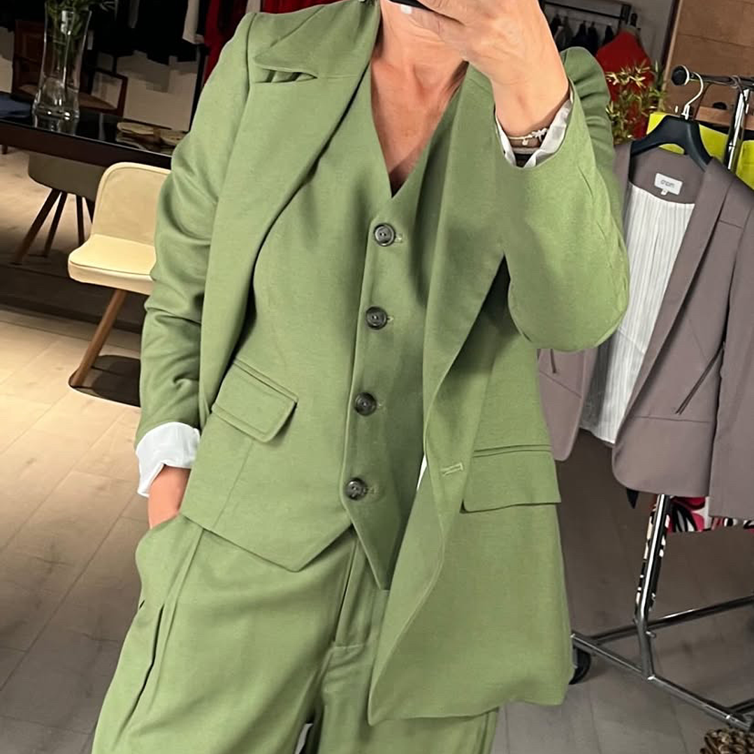 BZ1336 BLAZER CON LINO Verde musgo 1