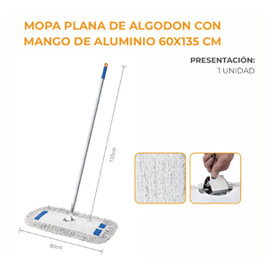 MOPA PLANA DE ALGODÓN C/ MANGO ALUMINIO 60X135CM AILEDA