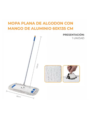 MOPA PLANA DE ALGODÓN C/ MANGO ALUMINIO 60X135CM AILEDA