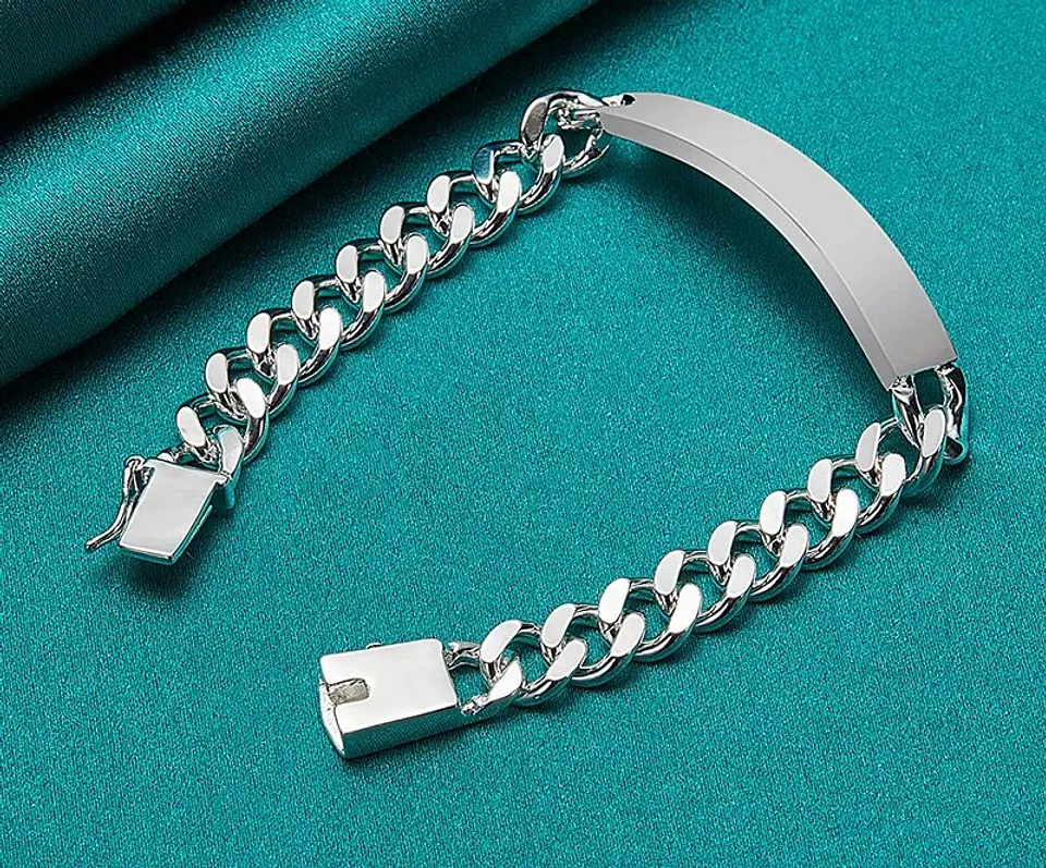 Pulsera Plata 925 Ancha 10 Mm Con Platina 3