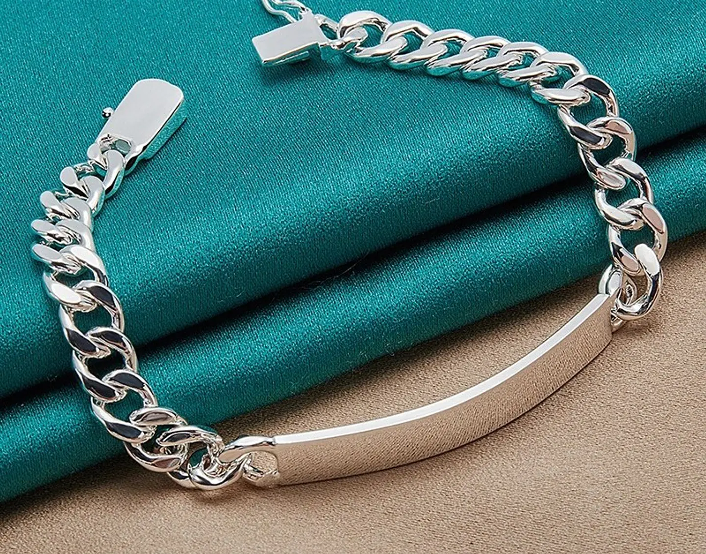 Pulsera Plata 925 Ancha 10 Mm Con Platina 5