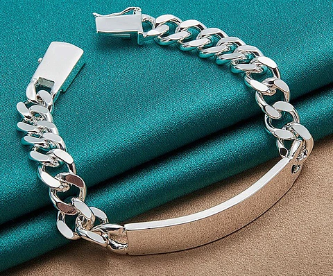 Pulsera Plata 925 Ancha 10 Mm Con Platina