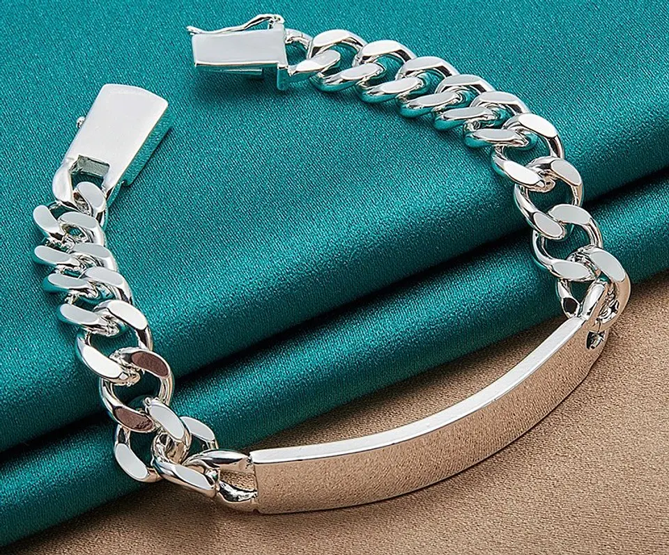 Pulsera Plata 925 Ancha 10 Mm Con Platina 1