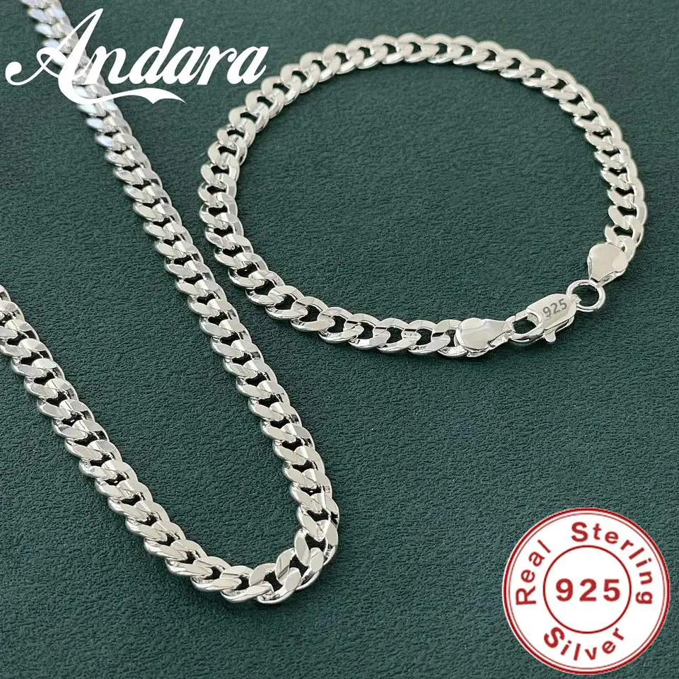 Pack Cadena Y Pulsera 8mm Estilo Plata 925 Calidad Premium 1