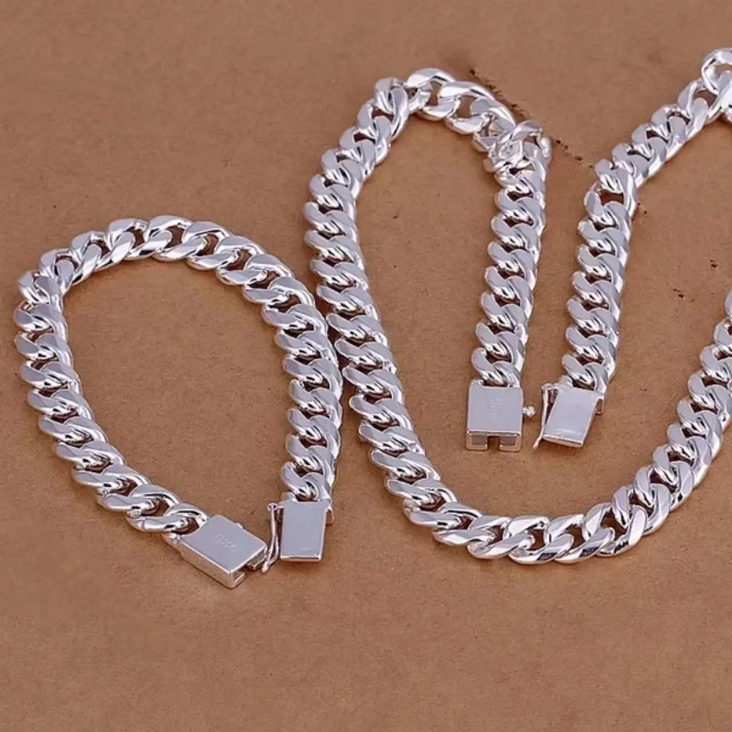 Pack Cadena y Pulsera Plata 925 10 mm Ancha 2