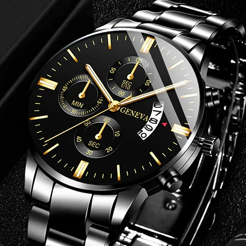 Reloj Geneva Black Motion Black Gold Steel