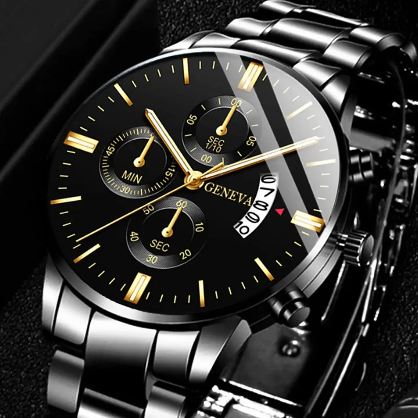 Reloj Geneva Black Motion Black Gold Steel 1