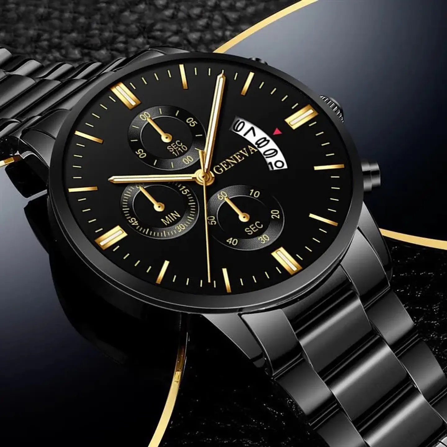 Reloj Geneva Black Motion Black Gold Steel 3