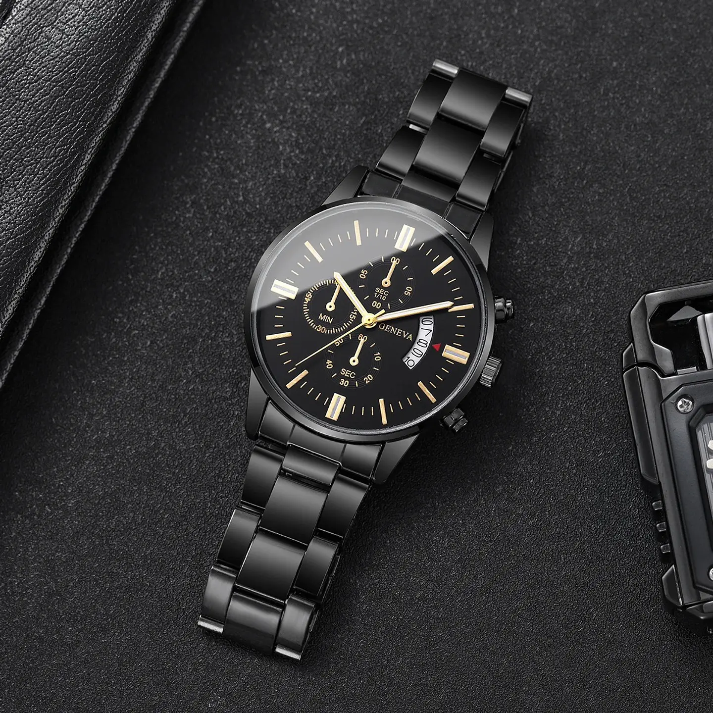 Reloj Geneva Black Motion Black Gold Steel 4