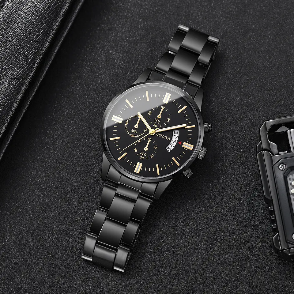Reloj Geneva Black Motion Black Gold Steel 4