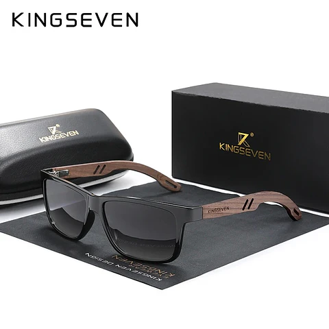 Lente Kingseven Polarizados Protección Uv400 Diseño Madera Gris Negro Madera