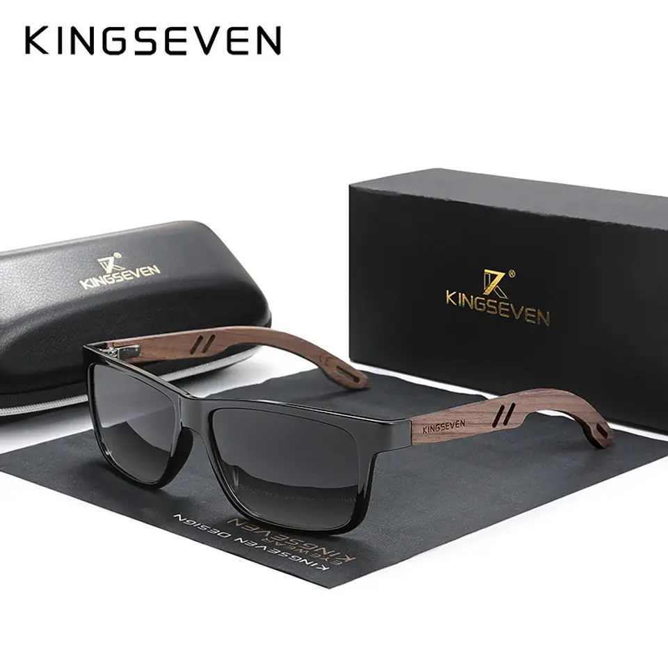 Lente Kingseven Polarizados Protección Uv400 Diseño Madera Gris Negro Madera 1