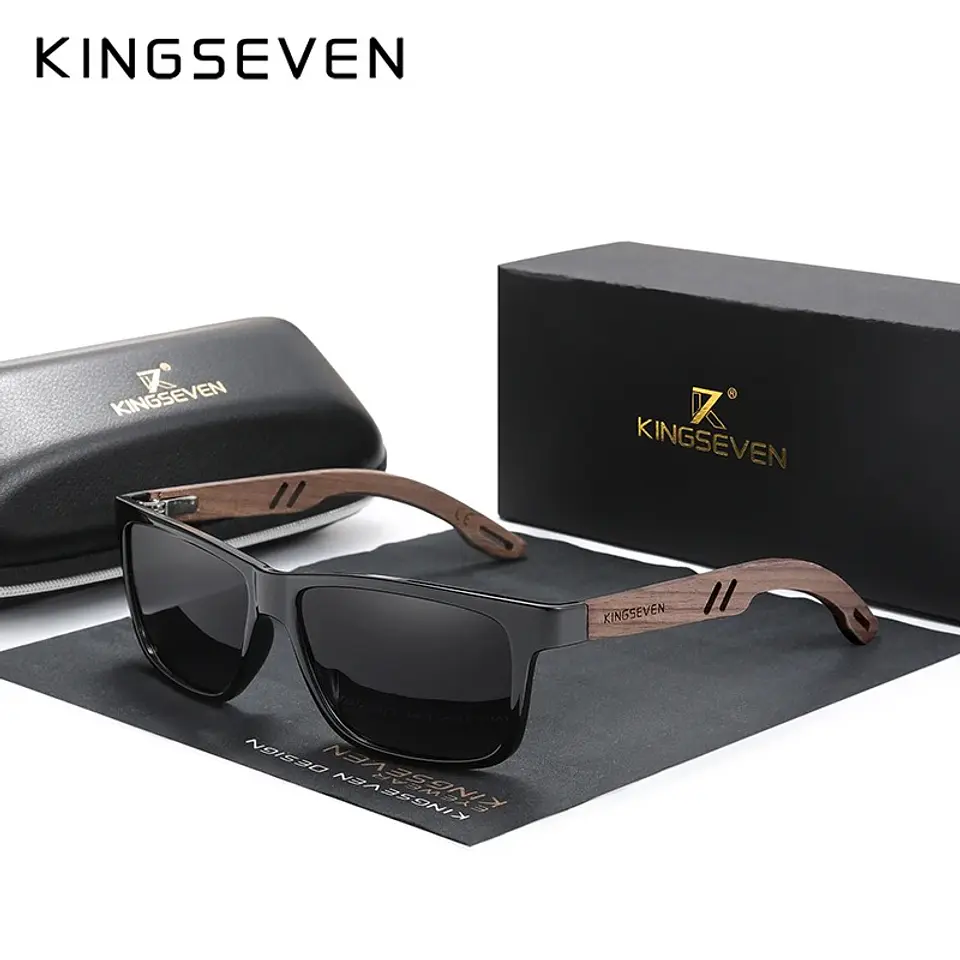 Lente Kingseven Polarizados Protección Uv400 Diseño Madera Gris Negro Madera 2