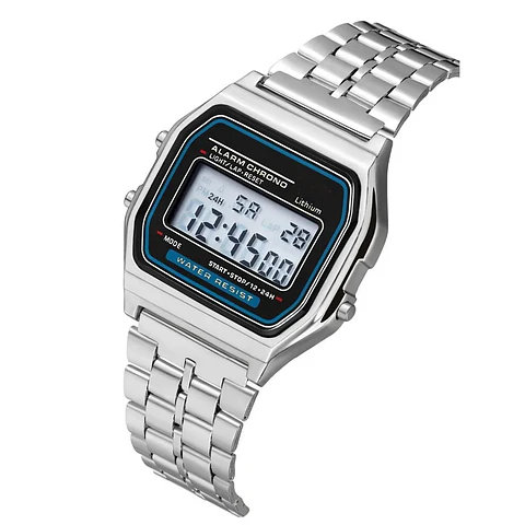 Reloj Digital Unisex Vintage Steel Plateado