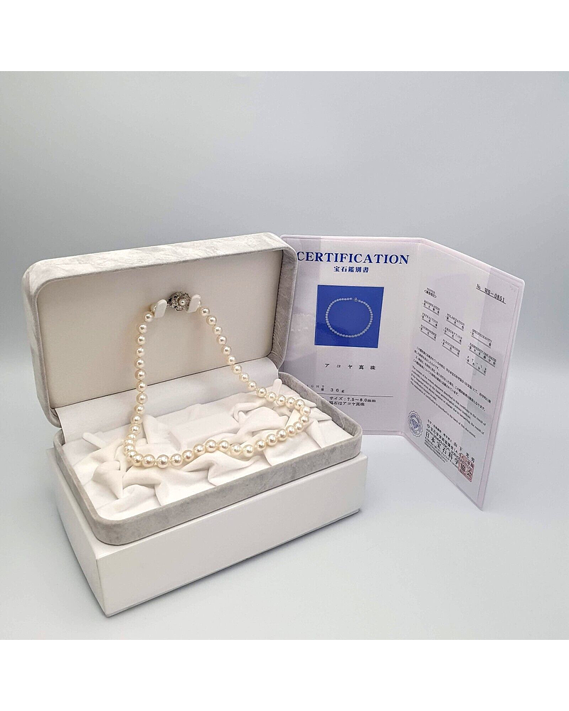 Collar de perlas akoya japonesa redondas de 8 mm blancas 