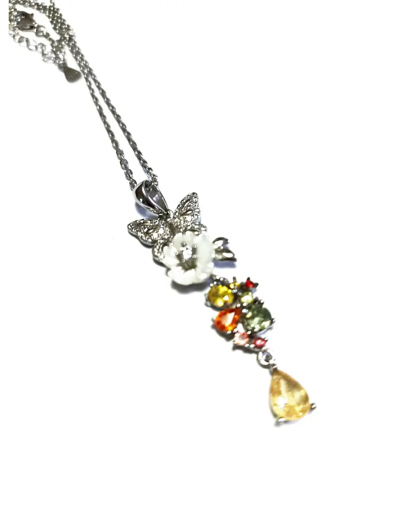 HERMOSO Y FINO COLGANTE DE PLATA SOLIDA 925 CON PIEDRAS NATURALES 100%  