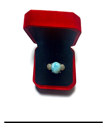 ANILLO DE PLATA 925  CON PIEDRA NATURAL LARIMAR   NUMERO 16  