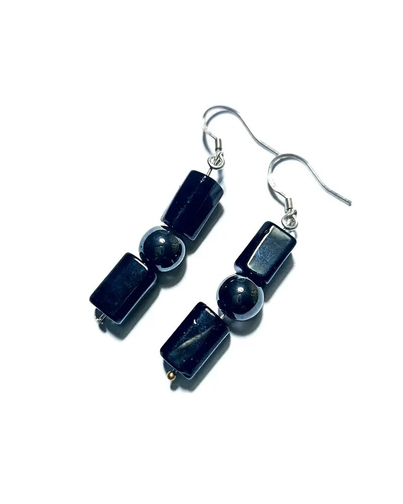 AROS  COLGANTE DE TURMALINA NEGRA Y HEMATITA  