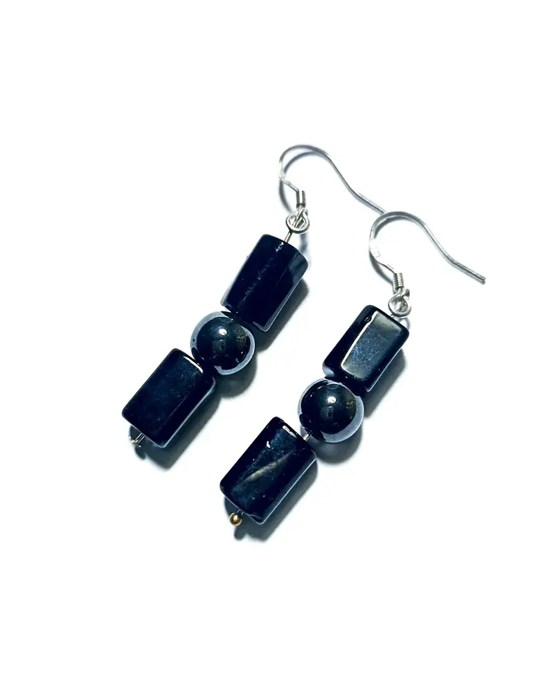 AROS  COLGANTE DE TURMALINA NEGRA Y HEMATITA  