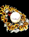 HERMOSO ANILLO DE PLATA CON PIEDRAS NATURALES DE CITRINO Y PERLA NATURAL  CULTIVADA  NUMERO 15  