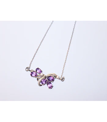 CADENA  DE PLATA SOLIDA CON PIEDRAS NATURALES 100% AMATISTAS 