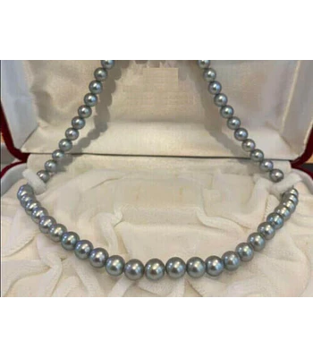 COLLAR  DE PERLAS CULTIVADAS GRIS  PLATEADA  AKOYA  JAPONESA  8 MM  BROCHE DE PLATA FINA