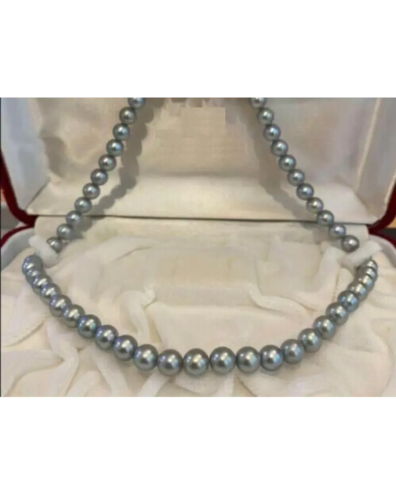 COLLAR  DE PERLAS CULTIVADAS GRIS  PLATEADA  AKOYA  JAPONESA  8 MM  BROCHE DE PLATA FINA