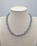 COLLAR  DE PERLAS CULTIVADAS GRIS  PLATEADA  AKOYA  JAPONESA  8 MM  BROCHE DE PLATA FINA