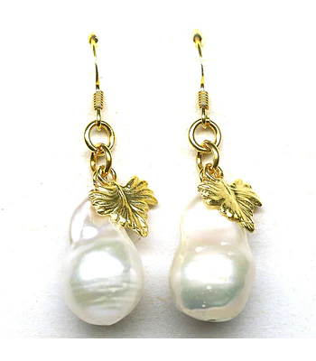 AROS DE PERLAS NATURALES BARROCO  PLATA  SOLIDA CON BAÑO DE ORO  
