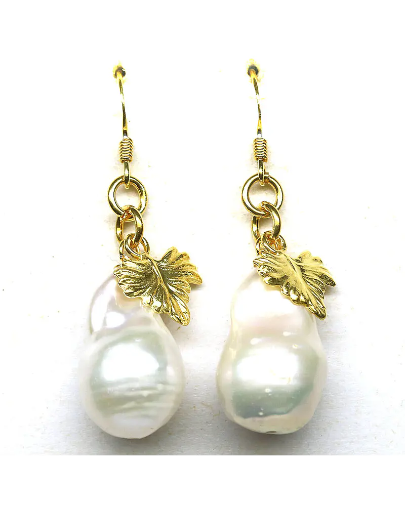 AROS DE PERLAS NATURALES BARROCO  PLATA  SOLIDA CON BAÑO DE ORO  