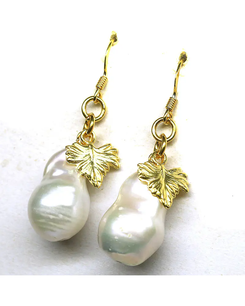 AROS DE PERLAS NATURALES BARROCO  PLATA  SOLIDA CON BAÑO DE ORO  