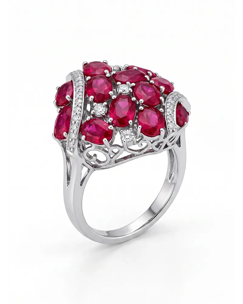ANILLO DE PLATA RODINADA CON RUBY NATURALES 100%  NUMEREO 14 ANILLERO NACIONAL  