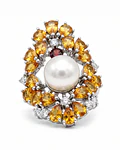 HERMOSO ANILLO DE PLATA CON PIEDRAS NATURALES DE CITRINO Y PERLA NATURAL  CULTIVADA  NUMERO 15  