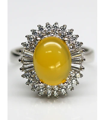 ANILLO DE PLATA CON CIRCONES BLANCOS Y UN OPALO AUSTRALIANO NATURAL 100%  N° 16 